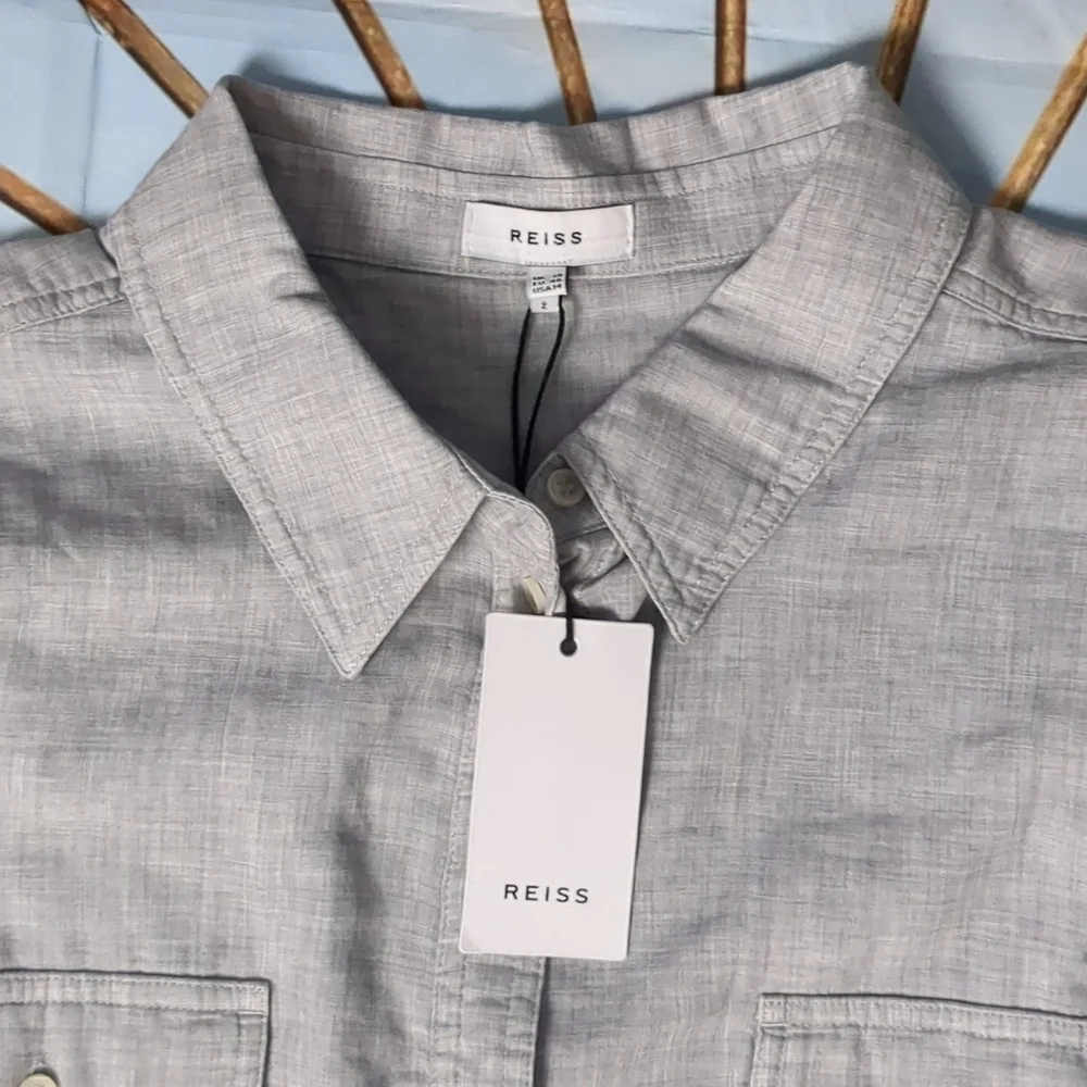 REISS grey Mimi casual button down long sleeve shirt size 14 - Picture 3 of 10